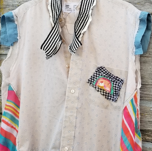 ArtWear Kimono Shirt Dress Upcycled Boho Handmade - Picture 2 of 8